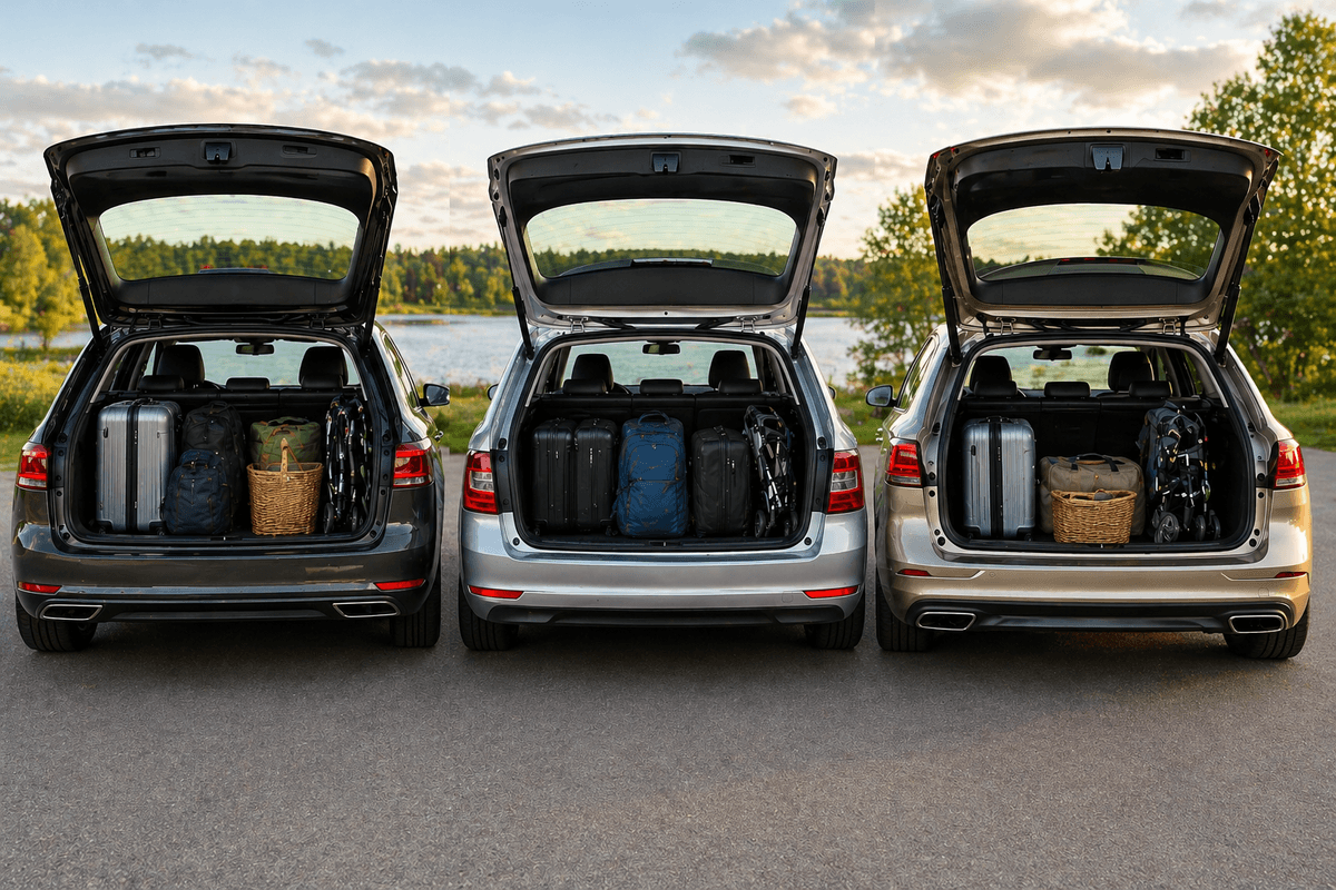 Jämförelse av lastutrymmen i begagnade familjebilar – Passat, Octavia och V60 sida vid sida