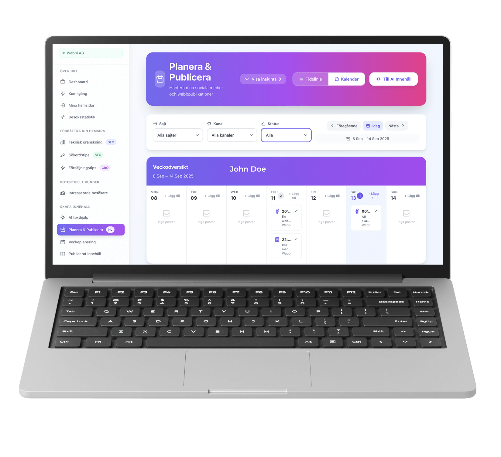 WebGrow AI Dashboard - Smart innehållsgenerering för svenska företag