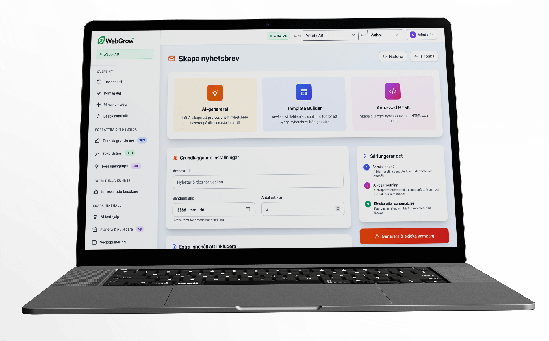 WebGrow AI schemaläggning - Automatisk publicering på sociala medier
